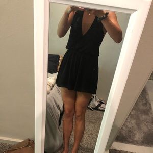 Black Plunge Neck Backless Romper